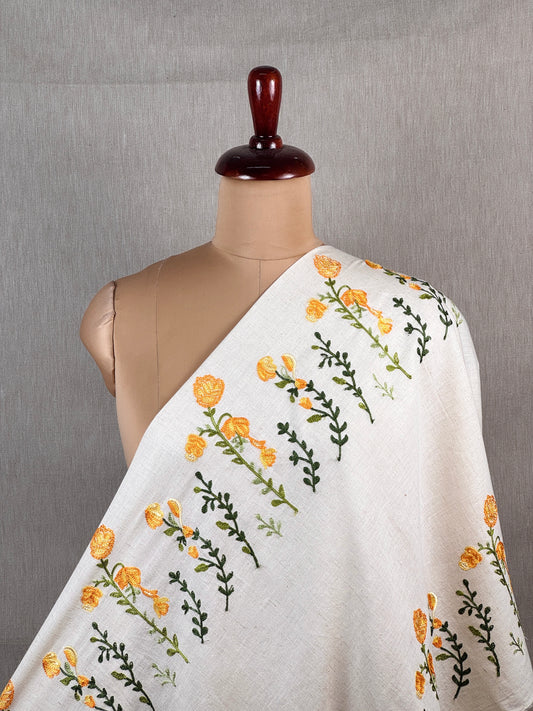 Border Embroidered Flax Cotton Fabric
