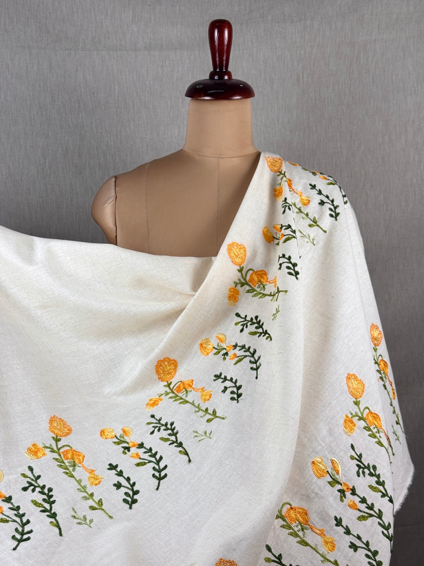 Border Embroidered Flax Cotton Fabric