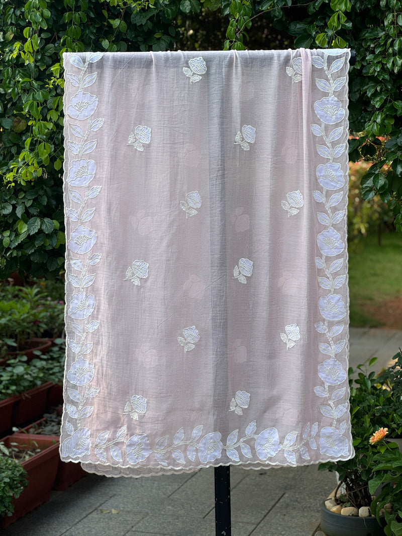 Applique Embroidered 4D Banarasi Silk Chanderi Dupatta