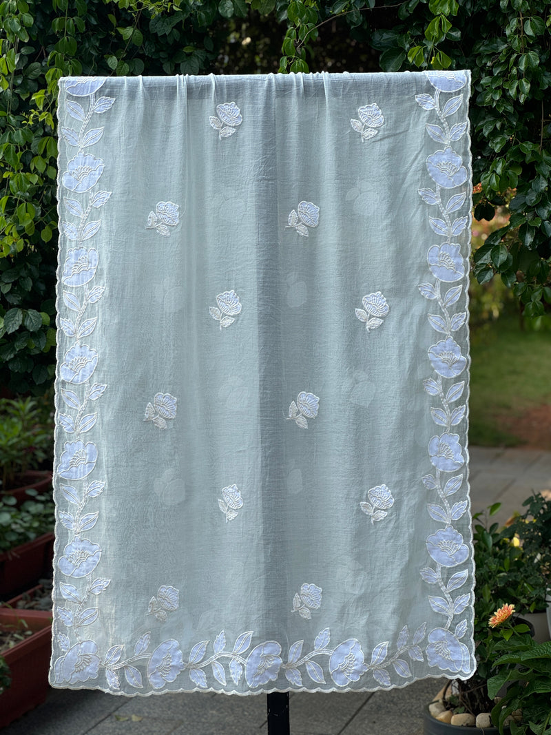 Applique Embroidered 4D Banarasi Silk Chanderi Dupatta
