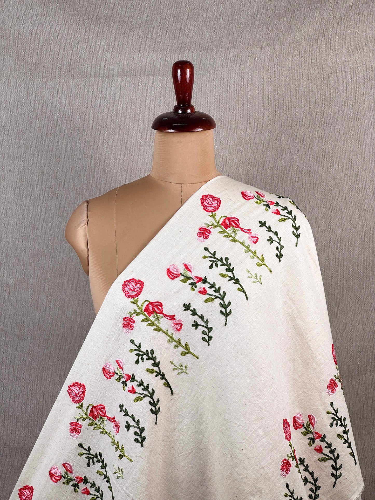 Border Embroidered Flax Cotton Fabric