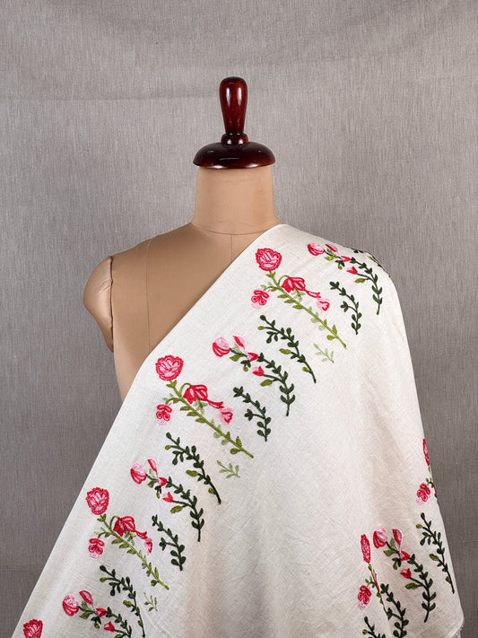 Border Embroidered Flax Cotton Fabric