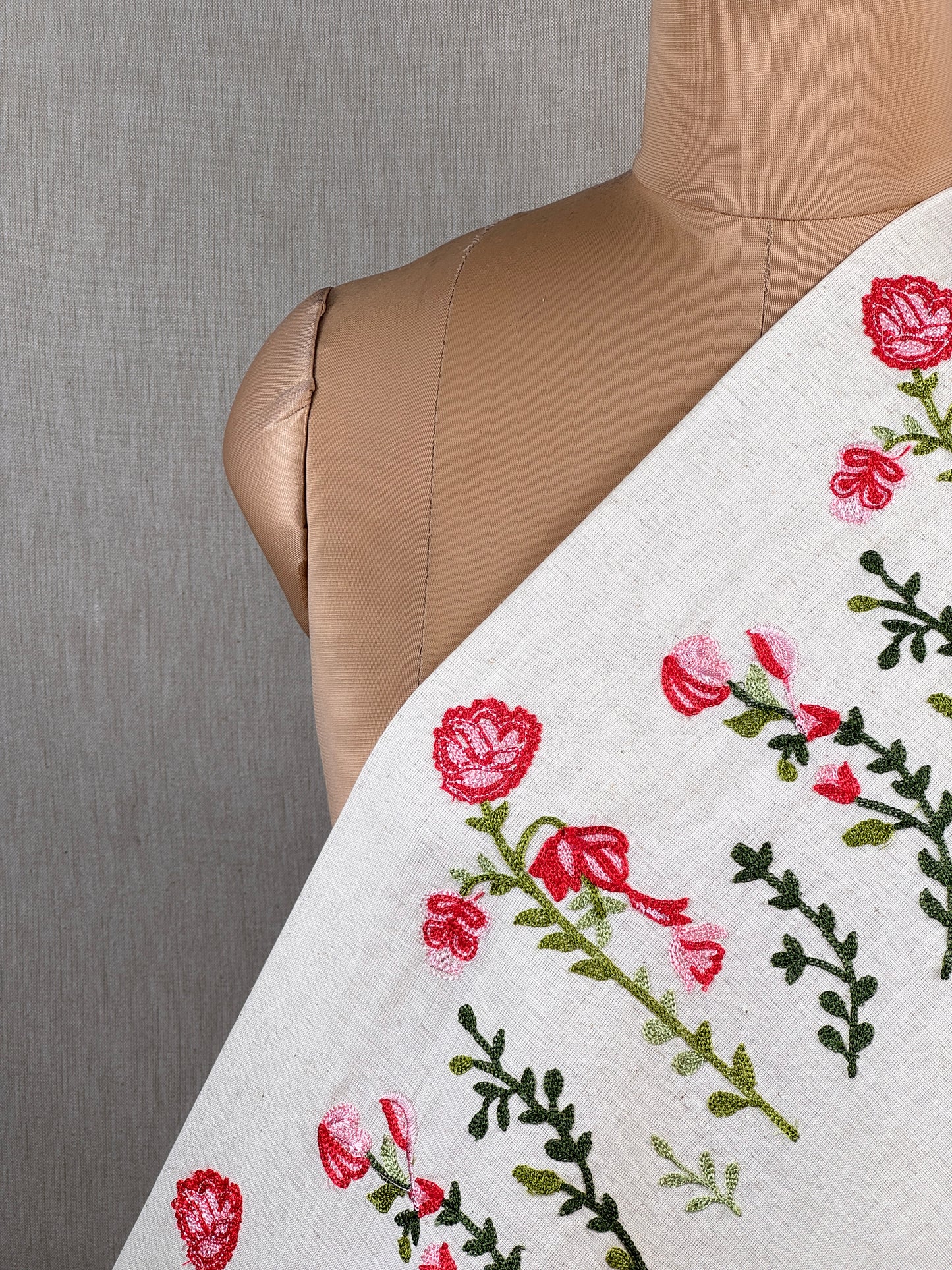 Border Embroidered Flax Cotton Fabric