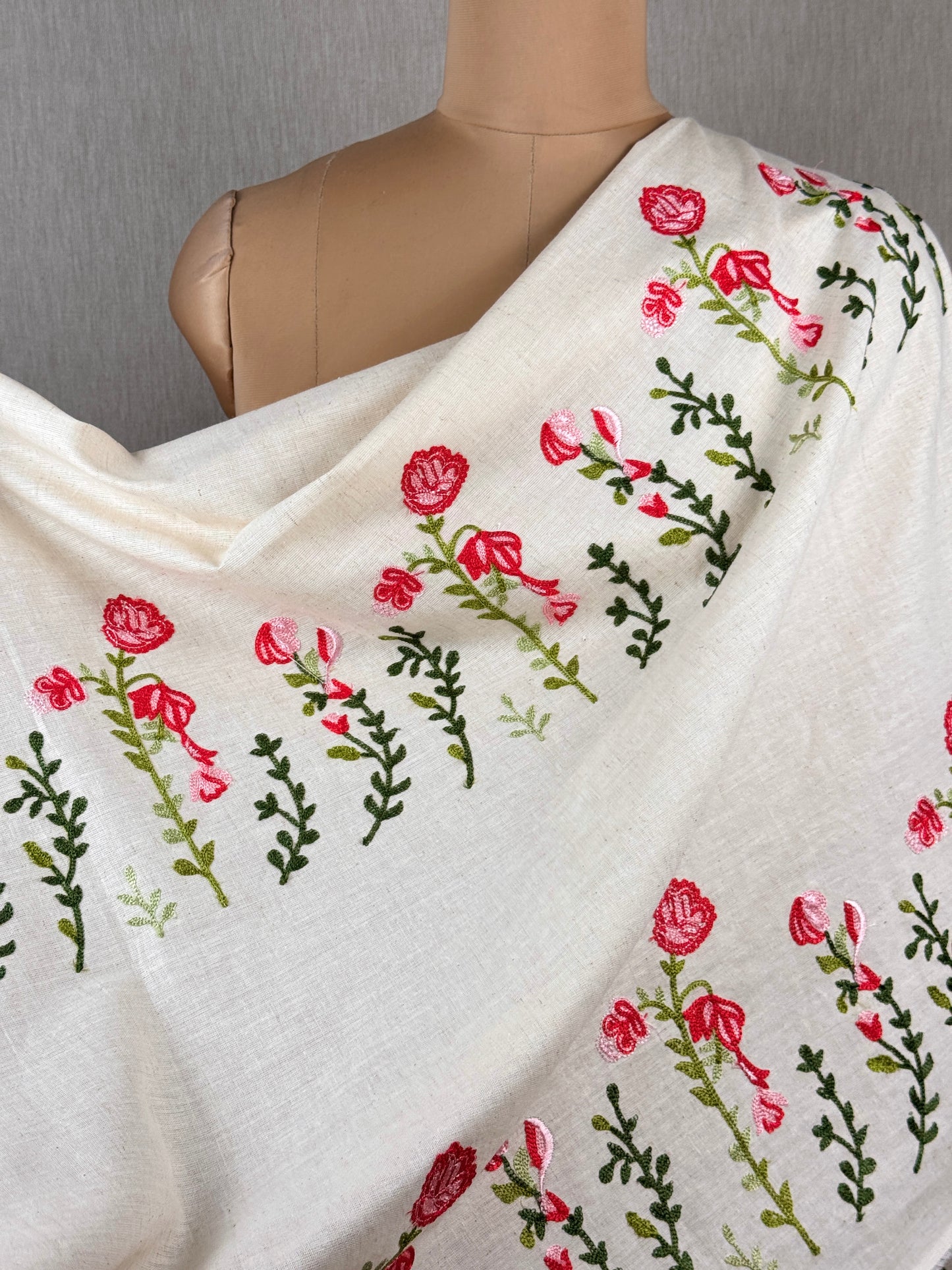 Border Embroidered Flax Cotton Fabric
