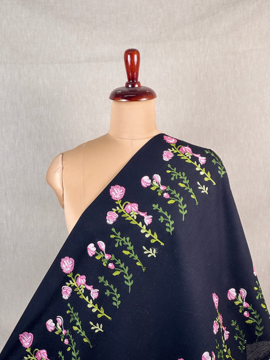 Border Embroidered Flax Cotton Fabric