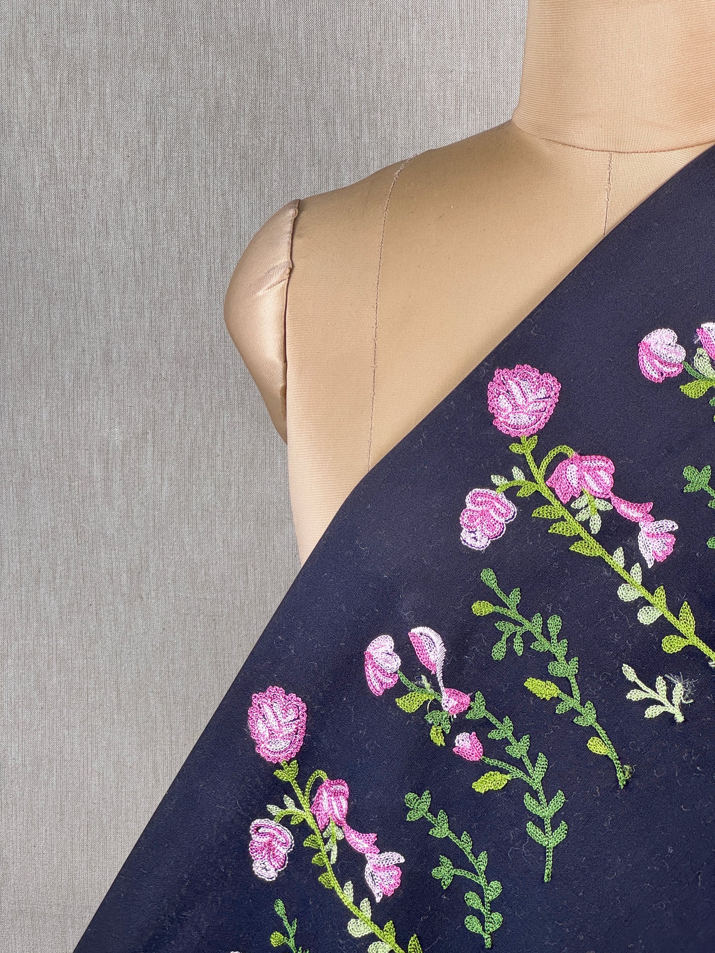 Border Embroidered Flax Cotton Fabric