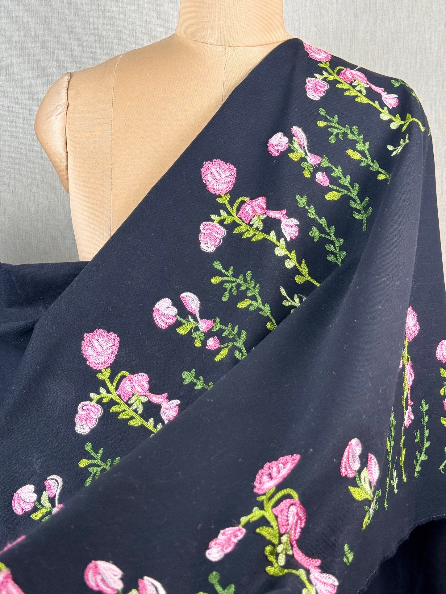 Border Embroidered Flax Cotton Fabric