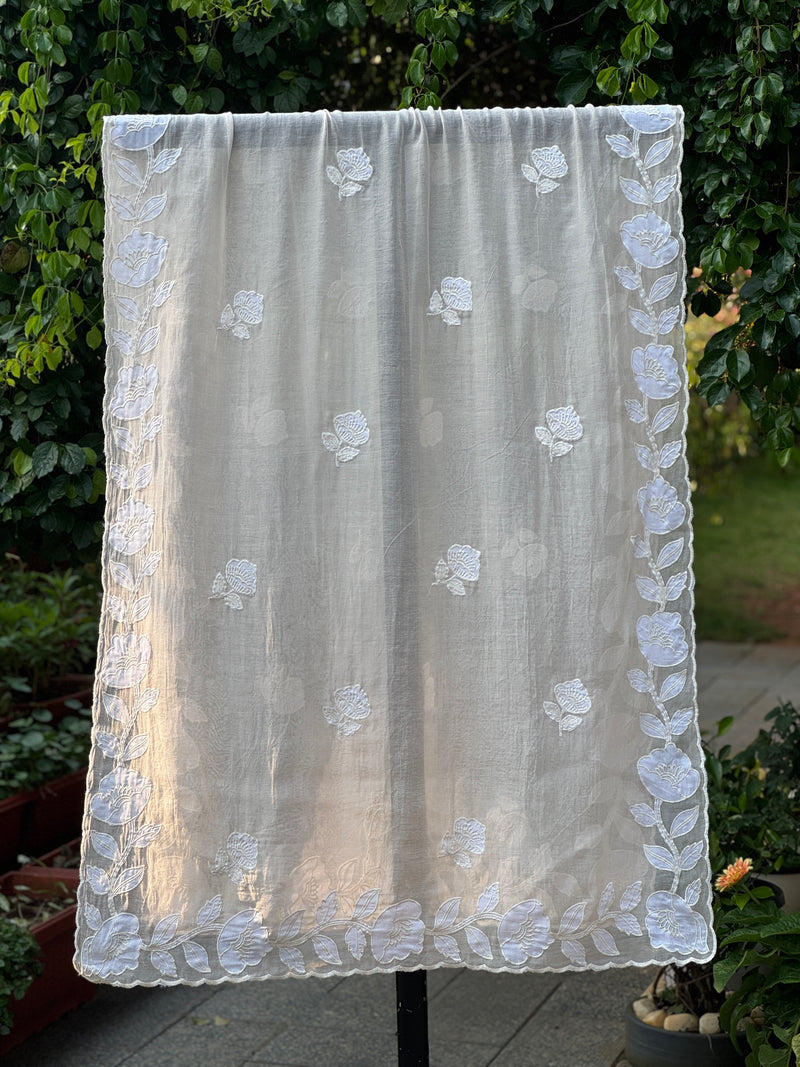Applique Embroidered 4D Banarasi Silk Chanderi Dupatta