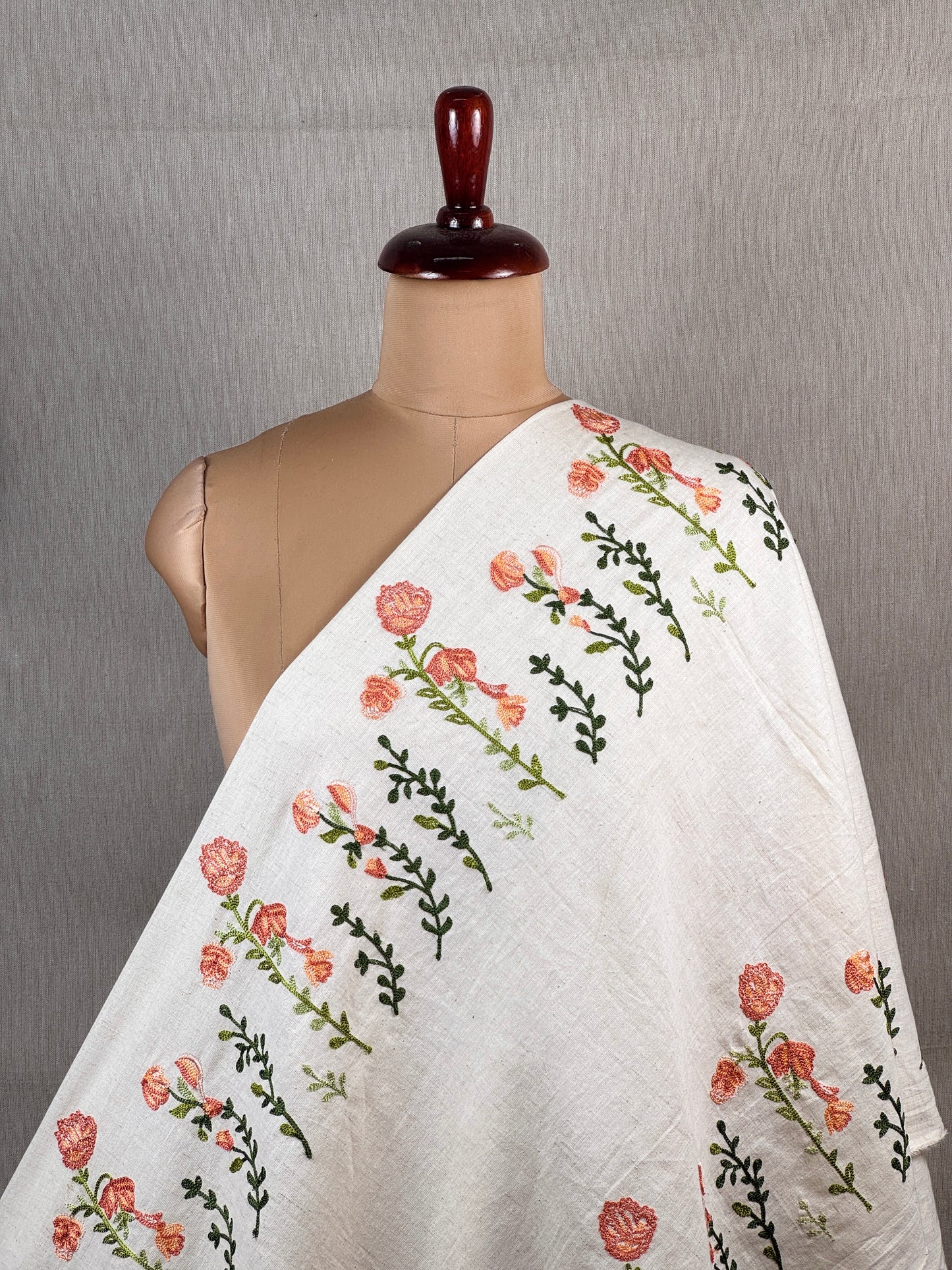 Border Embroidered Flax Cotton Fabric