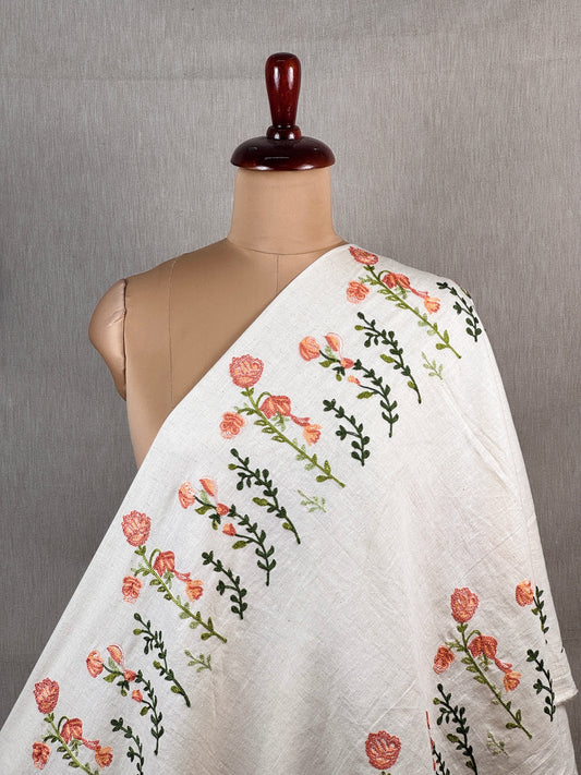 Border Embroidered Flax Cotton Fabric