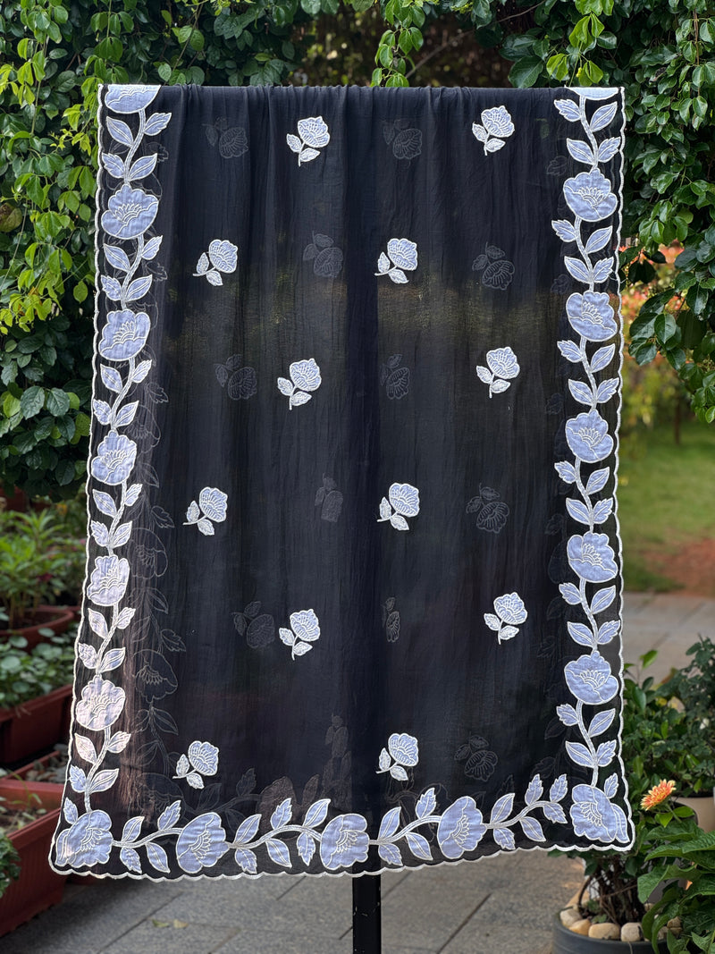 Applique Embroidered 4D Banarasi Silk Chanderi Dupatta