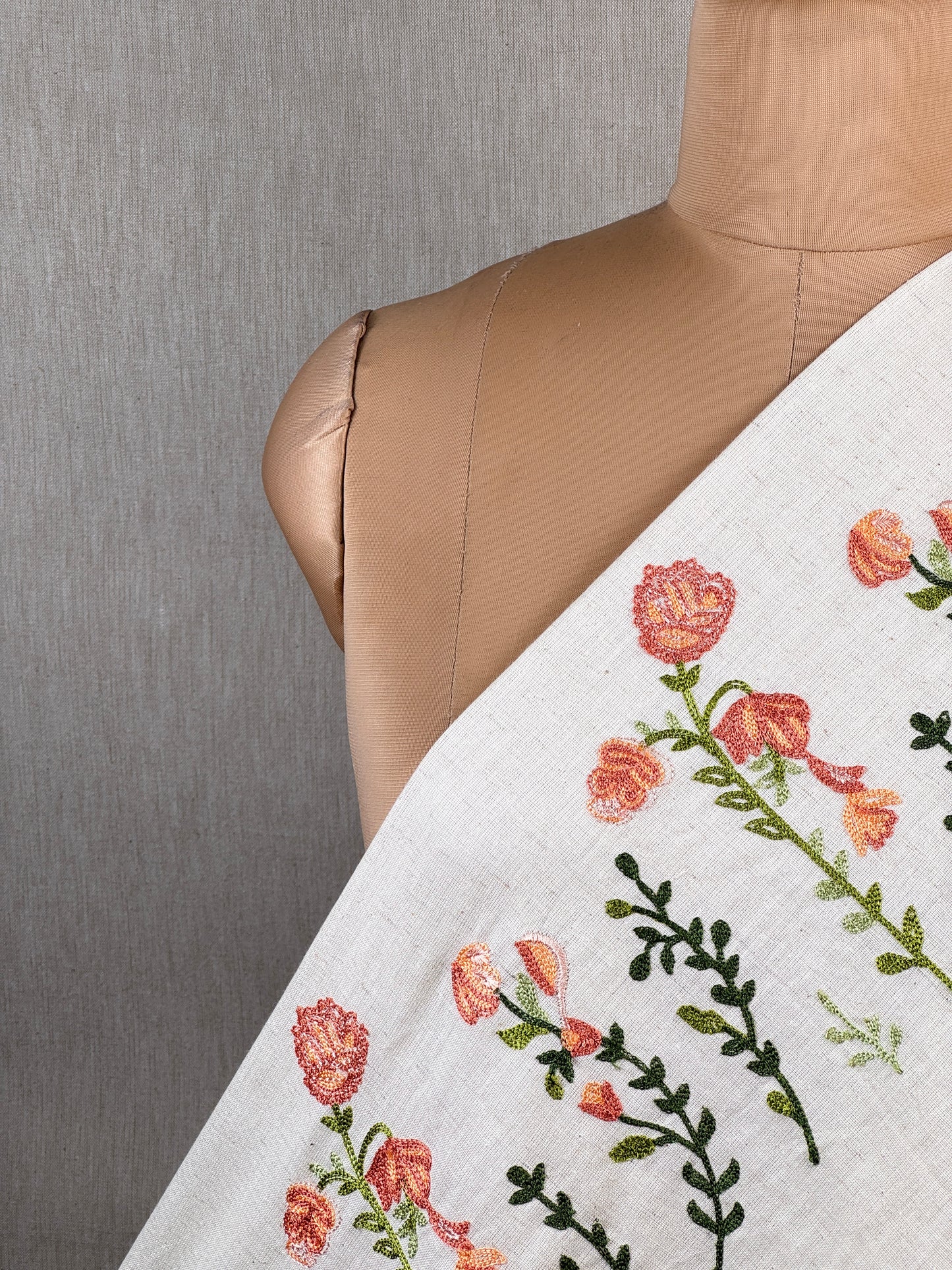 Border Embroidered Flax Cotton Fabric