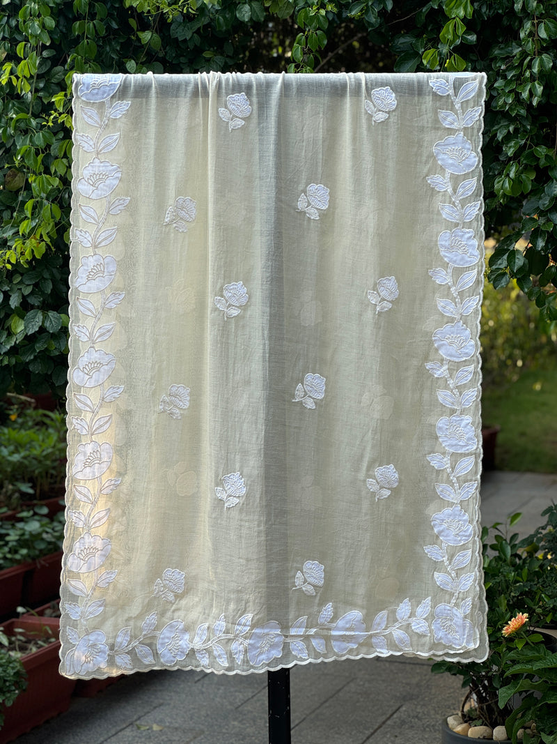 Applique Embroidered 4D Banarasi Silk Chanderi Dupatta