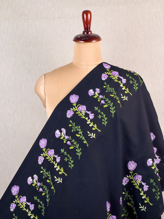 Border Embroidered Flax Cotton Fabric