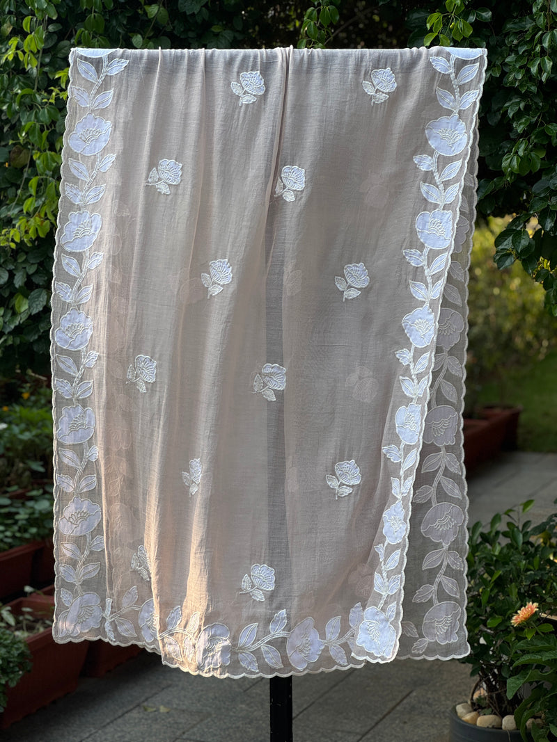 Applique Embroidered 4D Banarasi Silk Chanderi Dupatta