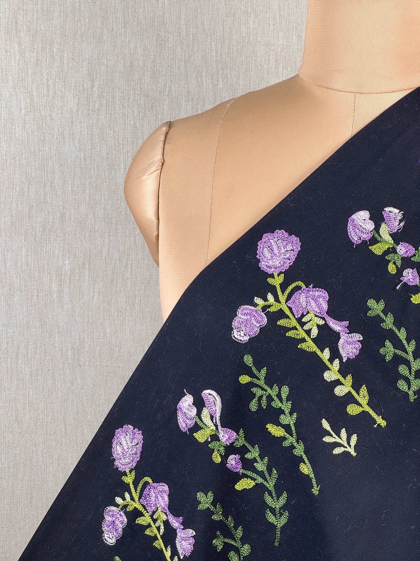 Border Embroidered Flax Cotton Fabric