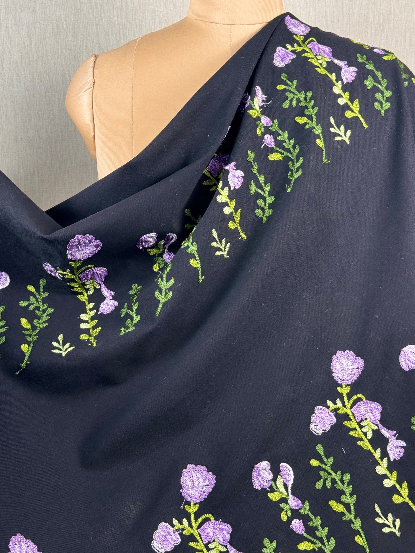 Border Embroidered Flax Cotton Fabric