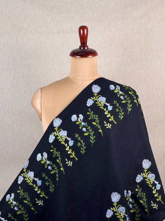 Border Embroidered Flax Cotton Fabric