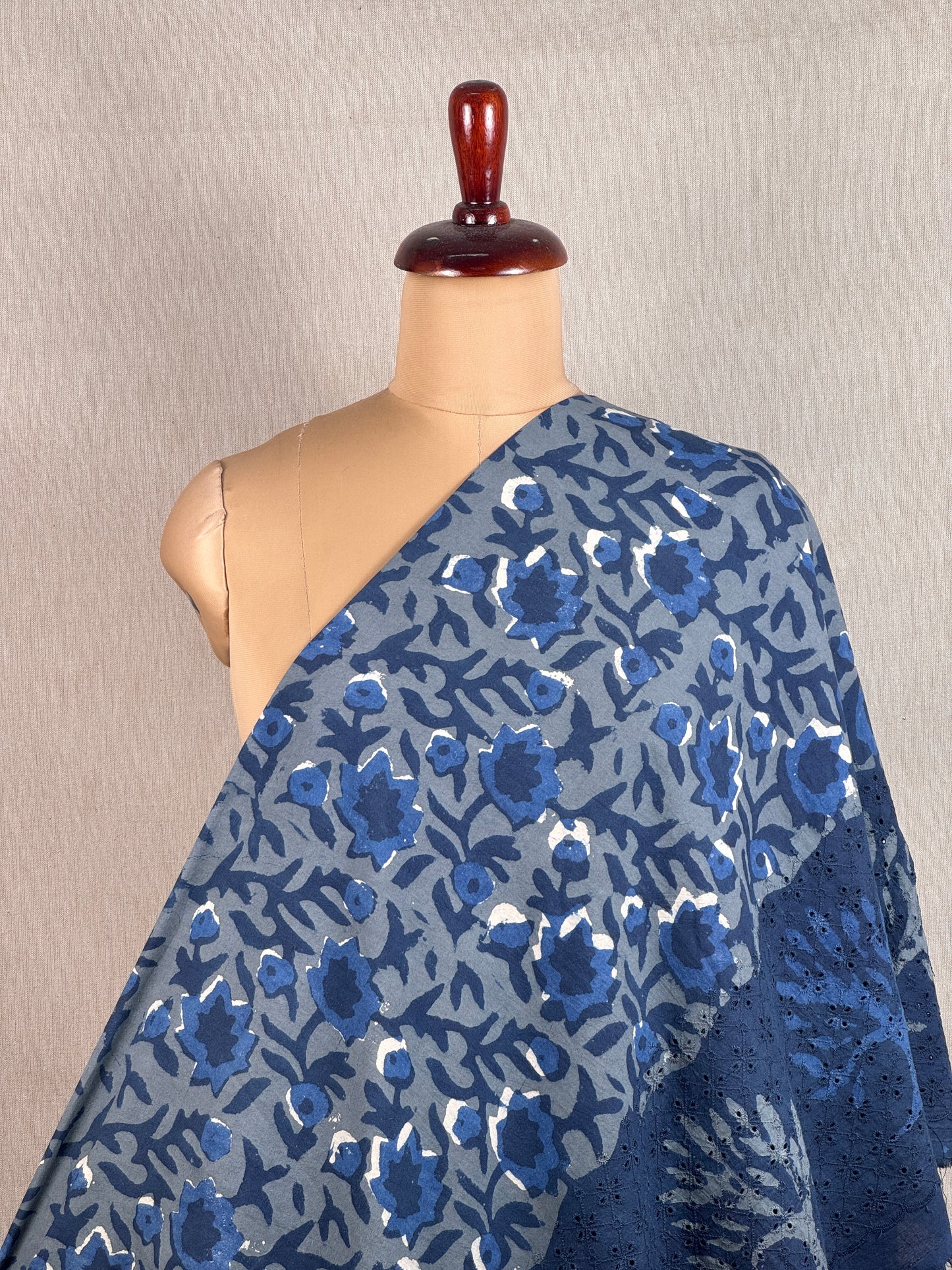 Ajrakh Dabu Block-printed Hakoba Cotton Fabric