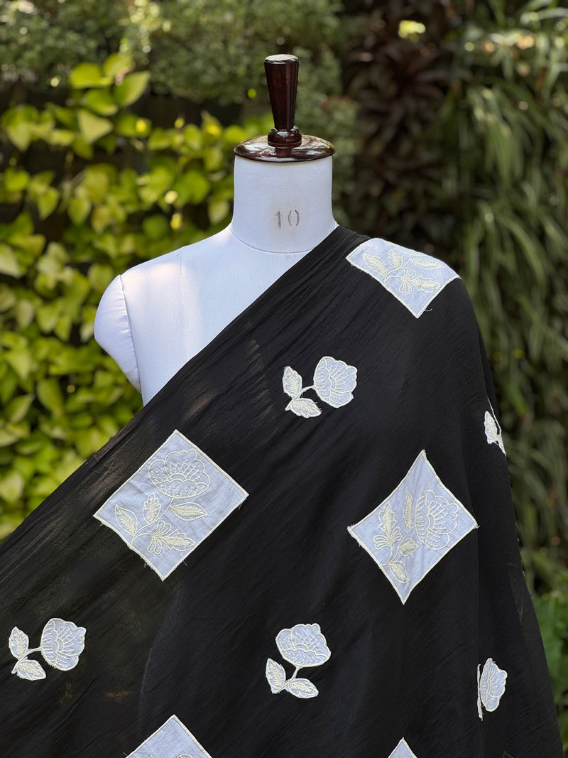 Applique Embroidered 40gm Banarasi Chanderi Fabric