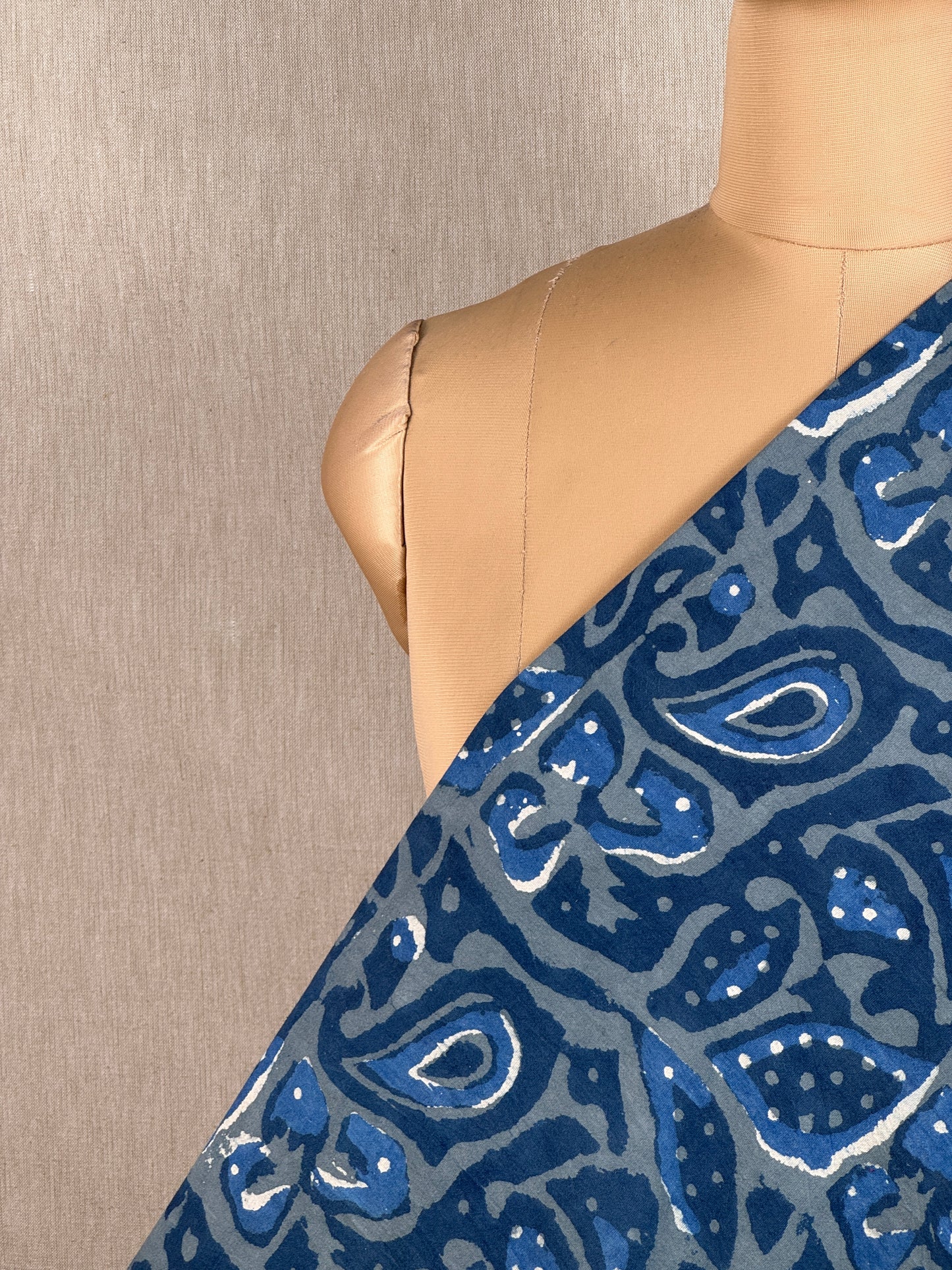 Ajrakh Dabu Block-printed Hakoba Cotton Fabric