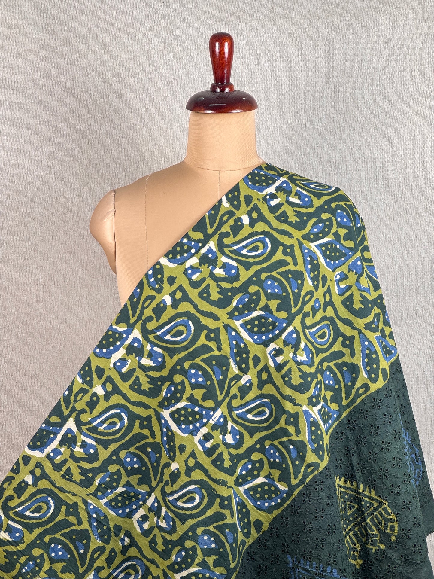 Ajrakh Dabu Block-printed Hakoba Cotton Fabric