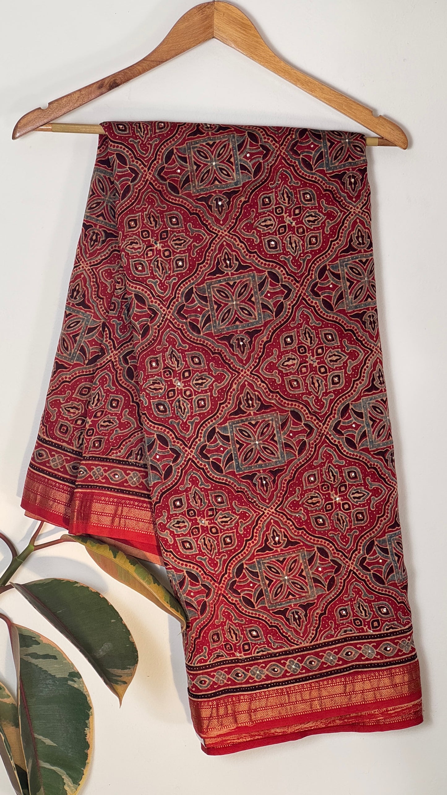 Mukaish Work Ajrak Printed Chanderi Saree