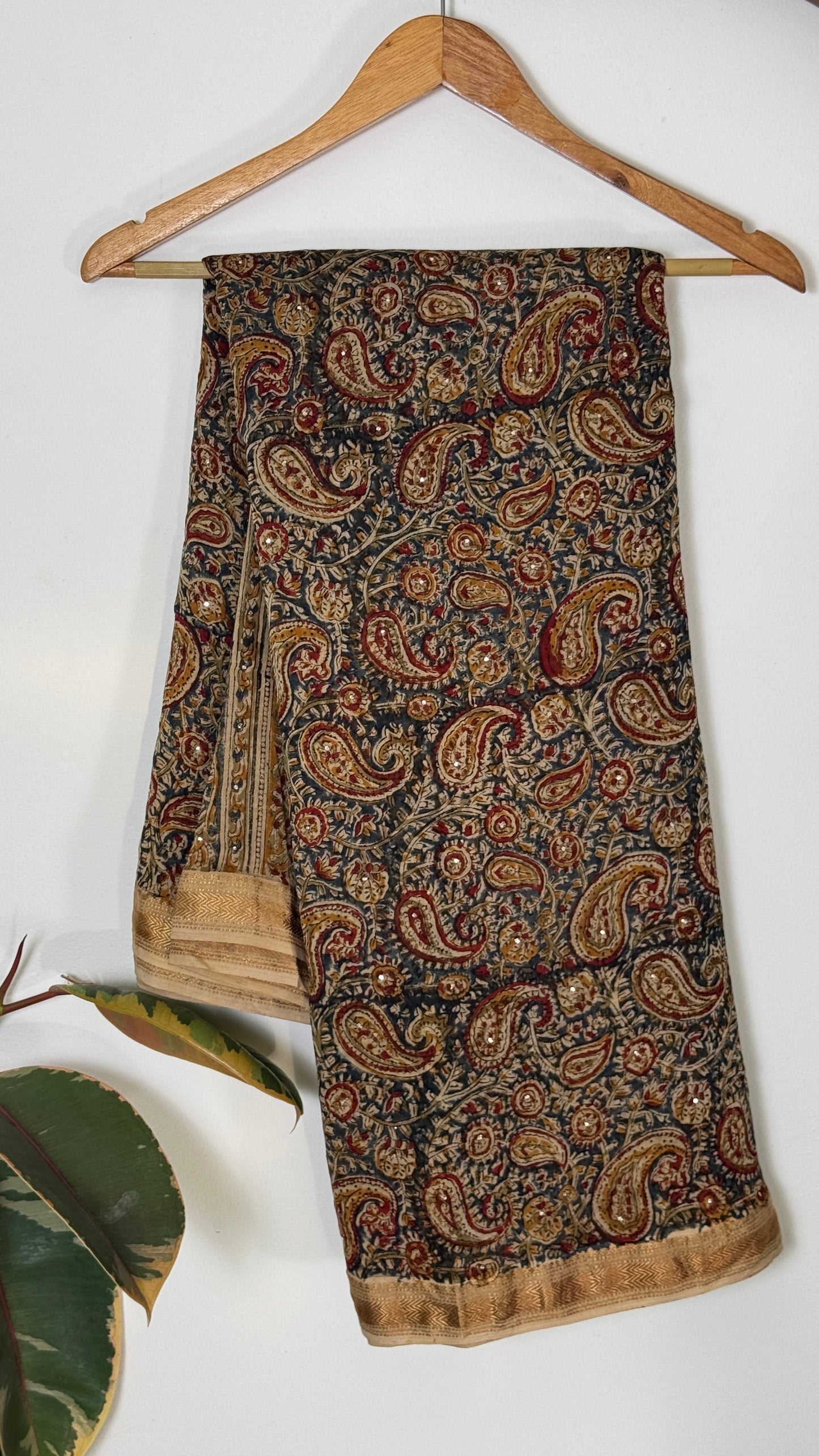 Mukaish Work Kalamkari Printed Chanderi Saree