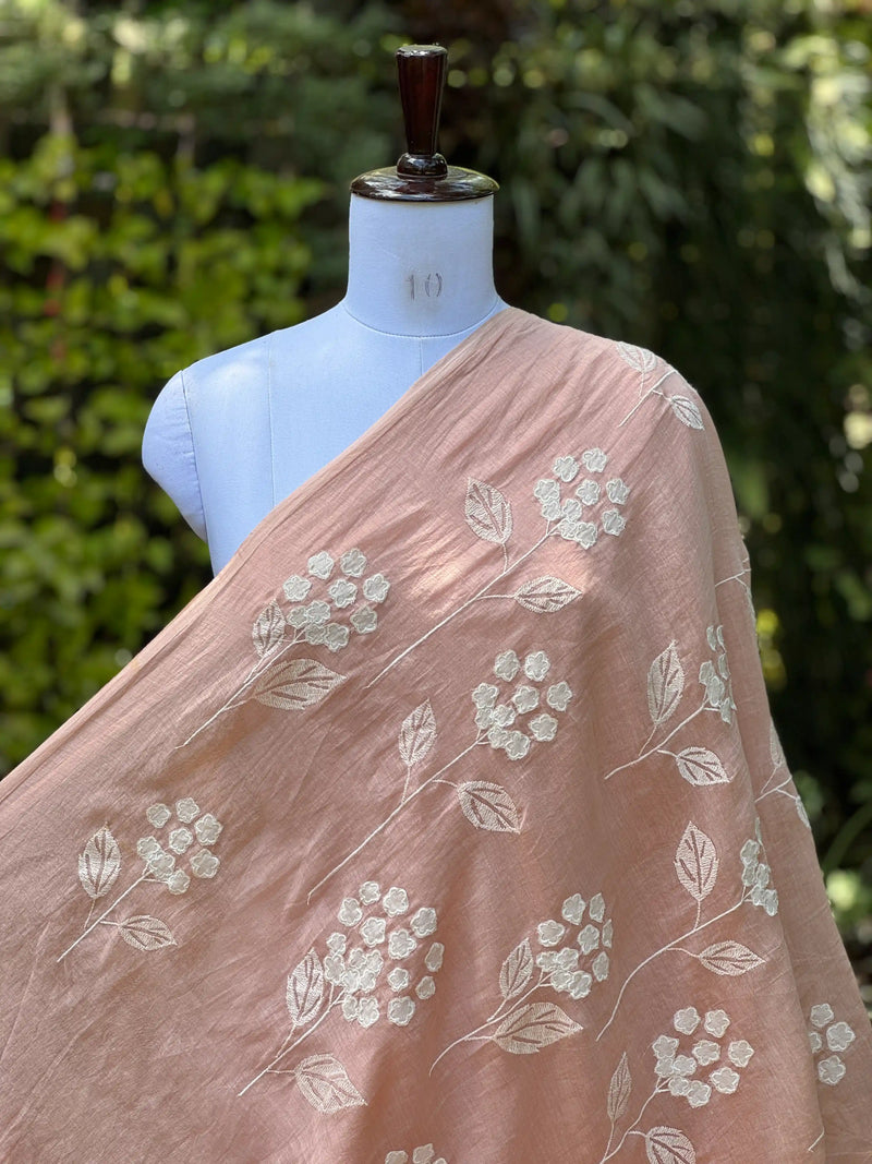Applique Embroidered 40gm Banarasi Chanderi Fabric