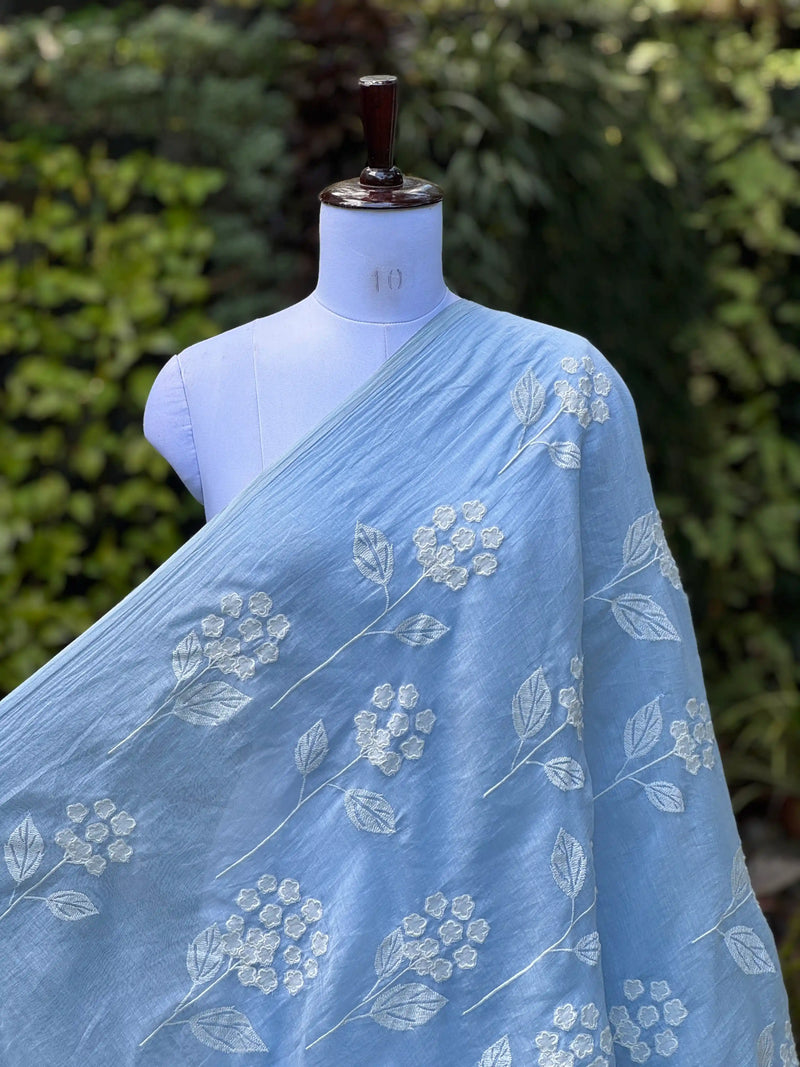 Applique Embroidered 40gm Banarasi Chanderi Fabric