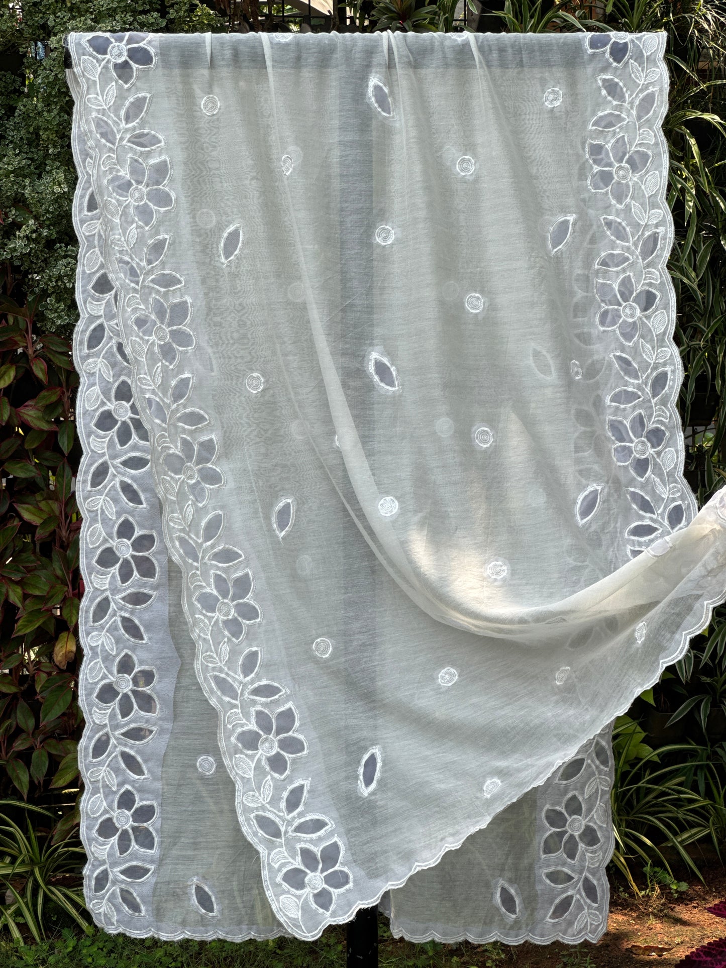 Applique  Embroidered Chanderi Dupatta