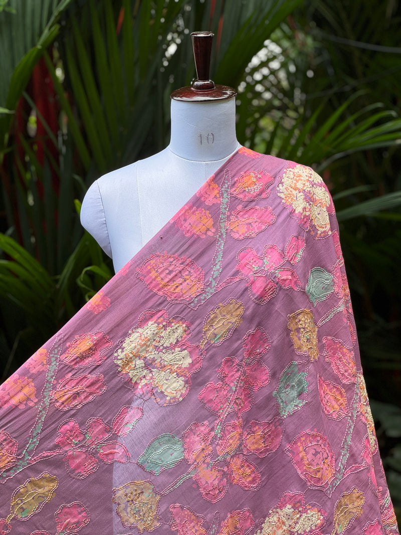 Position Printed & Embroidered Viscose Chanderi Fabrics