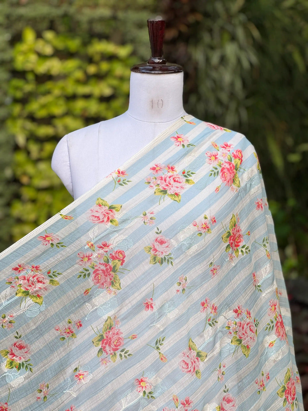 Digital Printed & Embroidered Banarasi Mul Chanderi Fabric
