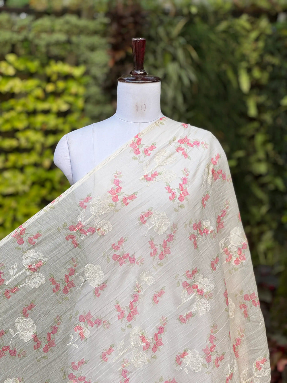 Digital Printed & Embroidered Banarasi Mul Chanderi Fabric