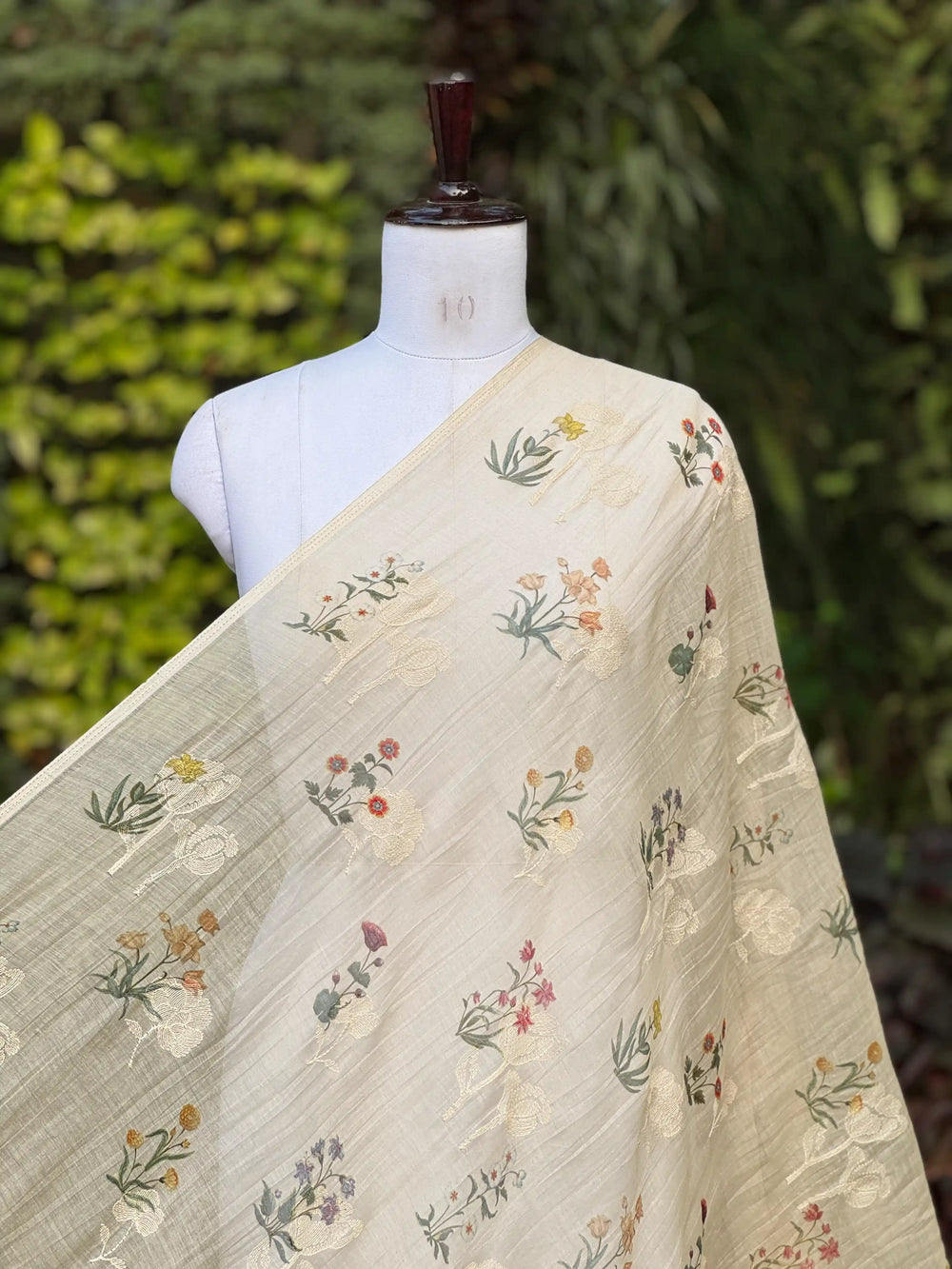 Digital Printed & Embroidered Banarasi Mul Chanderi Fabric