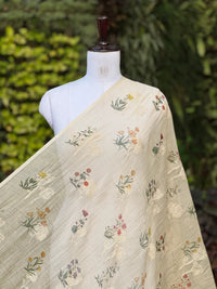 Digital Printed & Embroidered Banarasi Mul Chanderi Fabric