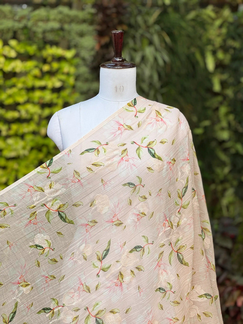 Digital Printed & Embroidered Banarasi Mul Chanderi Fabric