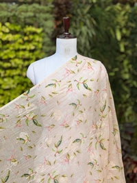 Digital Printed & Embroidered Banarasi Mul Chanderi Fabric