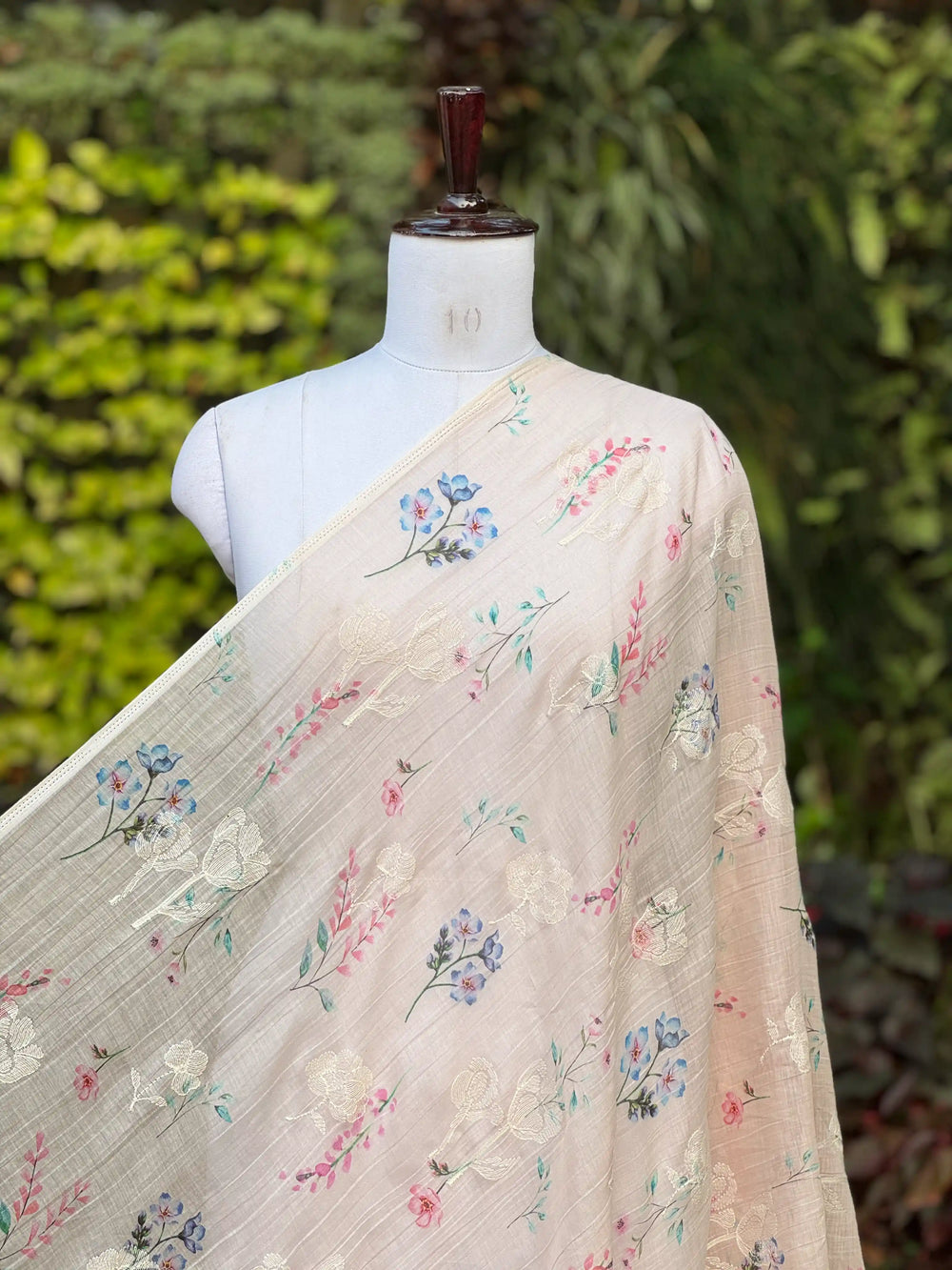 Digital Printed & Embroidered Banarasi Mul Chanderi Fabric