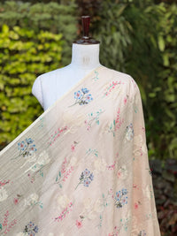 Digital Printed & Embroidered Banarasi Mul Chanderi Fabric