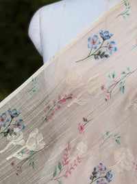 Digital Printed & Embroidered Banarasi Mul Chanderi Fabric