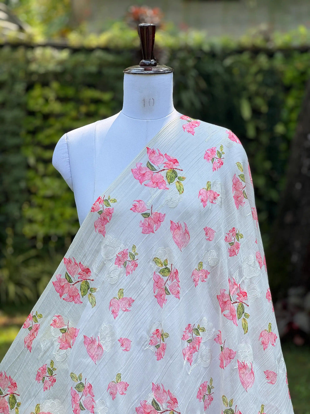 Digital Printed & Embroidered Banarasi Mul Chanderi Fabric