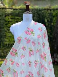 Digital Printed & Embroidered Banarasi Mul Chanderi Fabric