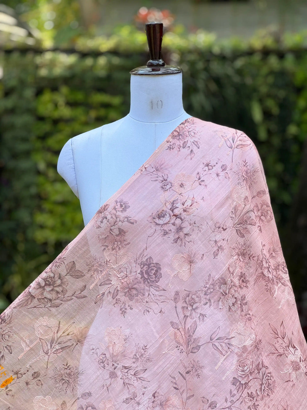 Digital Printed & Embroidered Banarasi Mul Chanderi Fabric
