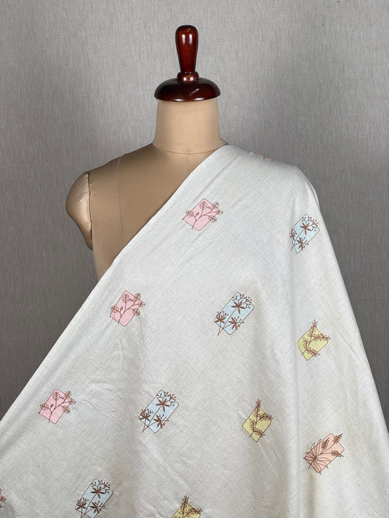 Embroidered Flax  Cotton Fabric