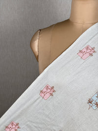 Embroidered Flax  Cotton Fabric
