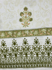 Block printed with Border Embroidered Cotton Fabric