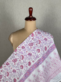Block printed with Border Embroidered Cotton Fabric