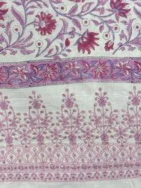 Block printed with Border Embroidered Cotton Fabric