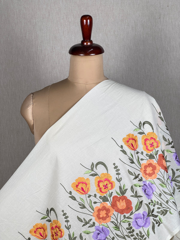 Border Embroidered Kora Cotton Fabric